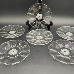 Set of 6 VAL ST LAMBERT Crystal Brussels Intaglio Fruit 7" Signed Plates
